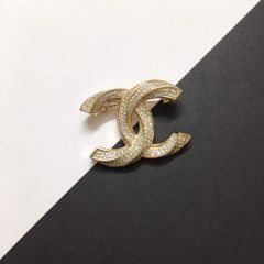  Bộ Trang Sức Chanel Màu Vàng Hồng - Cài Áo & Bông Tai Pha Lê Trắng (AA) 