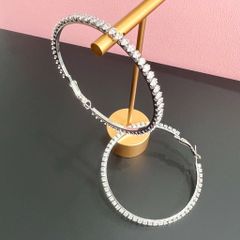  Bông Tai Khoen Tròn Bản To Màu Trắng 7,3cm Pha Lê (BO) 