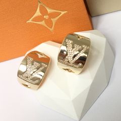  Bông Tai LV Bản To Ôm Vành Tai Màu Vàng Pha Lê Trắng (AB) 