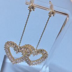  Bông Tai Tua Rua  Trái Tim Vàng Pha Lê Trắng (AM) 