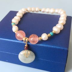  Vòng Đá Phong Thuỷ Cao Cấp - Đồng Tiền Đá Cẩm Thạch & Thạch Anh Tím, Thạch Anh Dâu Tây Tự Nhiên 