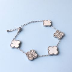  Bộ Trang Sức Cỏ 4 Lá May Mắn - Vòng Tay & Bông Tai Màu Trắng Pha Lê (AI) 