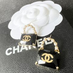  Bông Tai Túi Xách Chanel Bản To Màu Vàng Pha Lê Đen & Ngọc Trai (BW) 