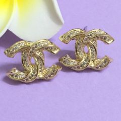  Bông Tai Chanel Màu Vàng Pha Lê Trắng (AZ) 