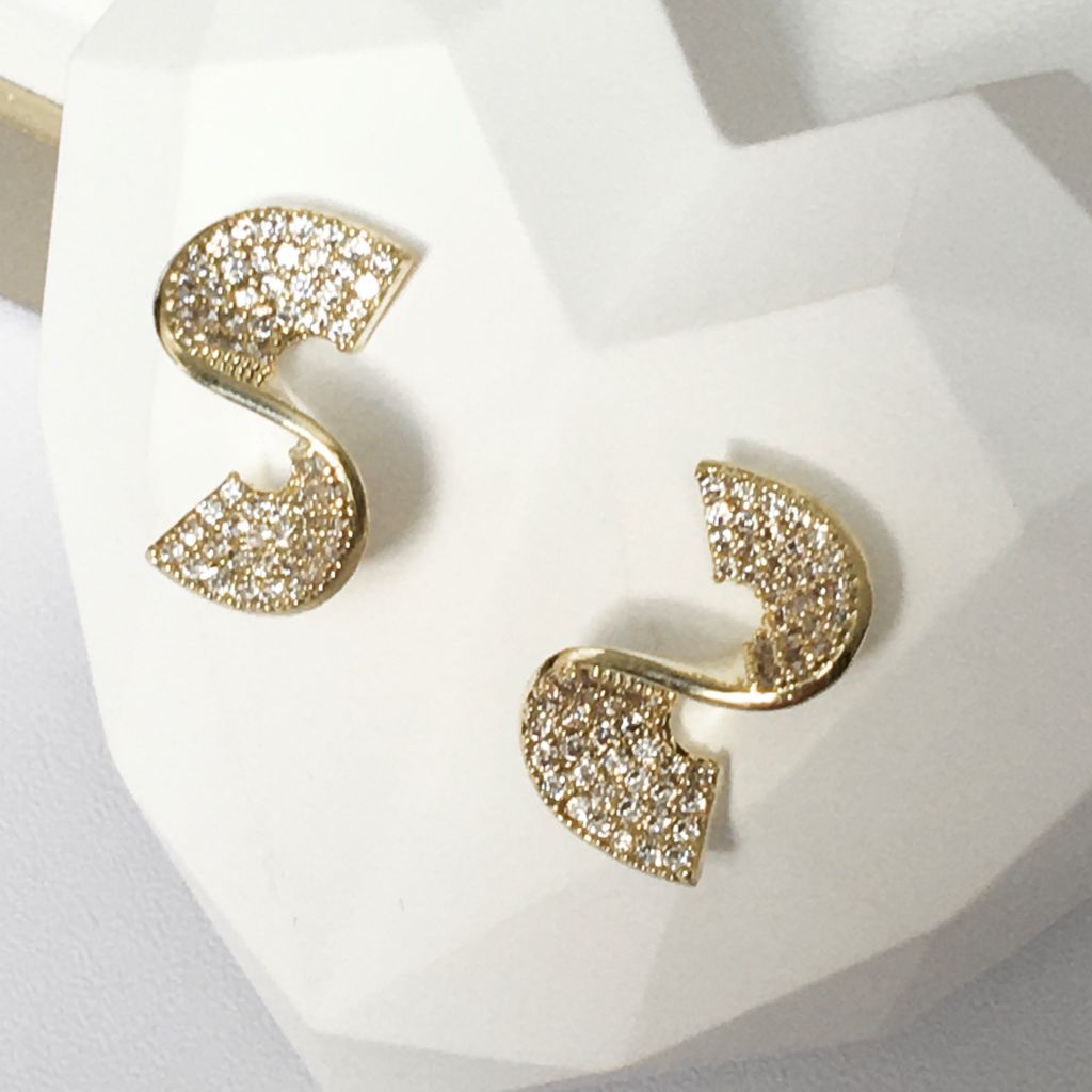  Bông Tai Hình Lượn Sóng Màu Vàng Pha Lê Trắng Tinh Tế 