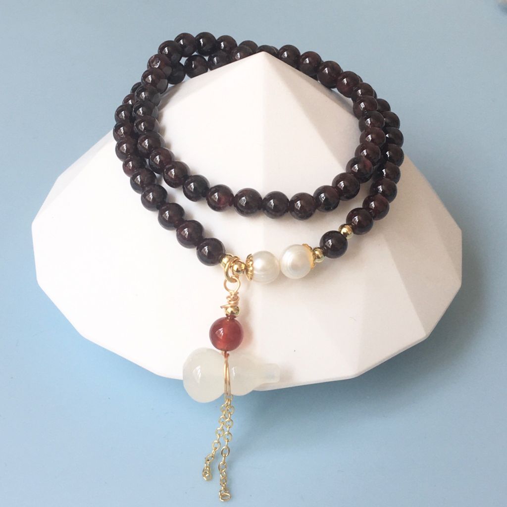  Vòng Đá Phong Thuỷ Cao Cấp - 2 Vòng Hồ Lô Mã Não, Ngọc Trai Nước Ngọt, Đá Garnet Tự Nhiên 