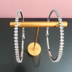  Bông Tai Khoen Tròn Bản To Màu Trắng 6,3cm Pha Lê (BN) 