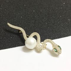  Cài Áo & Mặt Dây Chuyền - Con Rắn Pha Lê Xanh, Trắng & Ngọc Trai (AB) 