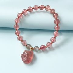  Vòng Đá Phong Thuỷ Cao Cấp - Con Hồ Ly Tình Yêu Đá Thạch Anh Dâu Tây & Đá Mặt Trăng Tự Nhiên 