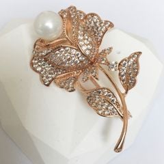  Cài Áo Hoa Hồng Màu Vàng Hồng Ngọc Trai & Pha Lê Trắng (AW) 