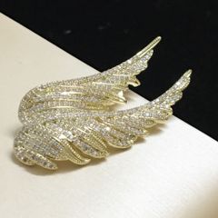  Cài Áo Nam, Nữ - Đôi Cánh Thiên Thần Vàng Pha Lê Trắng (AB) 