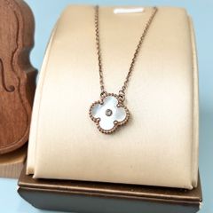  Dây Chuyền Titan Cao Cấp - Cỏ 4 Lá May Mắn Vỏ Trai Thiên Nhiên & Pha Lê Trắng 