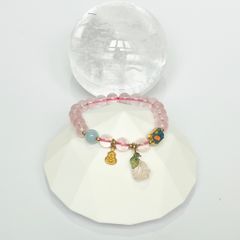  Vòng Đá Phong Thuỷ Cao Cấp - Hoa Hồng Thạch Anh Hồng & Đá Aquamarine Tự Nhiên 