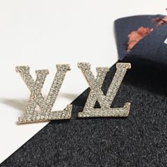  Bông Tai LV Màu Vàng Bản To Pha Lê Trắng (AC) 