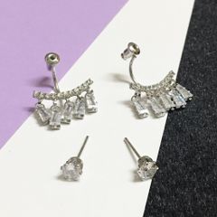  Bông Tai Viền Tai Mưa Rơi Pha Lê Trắng ( Có 2 Kiểu Đeo ) 