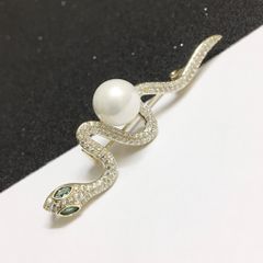  Cài Áo & Mặt Dây Chuyền - Con Rắn Pha Lê Xanh, Trắng & Ngọc Trai (AB) 