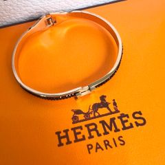  Vòng Tay TiTan Cao Cấp - Hermes Màu Vàng Hồng Pha Lê Đen (AE) 