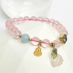  Vòng Đá Phong Thuỷ Cao Cấp - Hoa Hồng Thạch Anh Hồng & Đá Aquamarine Tự Nhiên 