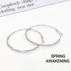  Bông Tai Khoen Tròn Màu Trắng Pha Lê Hồng & Trắng 