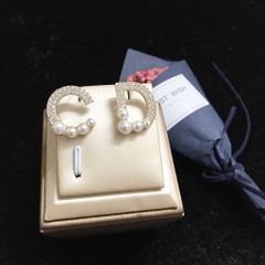  Bông Tai Dior Màu Vàng Bản To Ngọc Trai & Pha Lê Trắng (AE) 