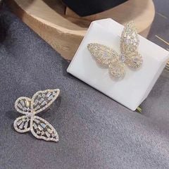  Bông Tai Đôi Bướm Vàng Bản To Pha Lê Trắng (AI) 