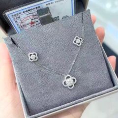  Bộ Trang Sức Bạc Cao Cấp - Dây Chuyền & Bông Tai Cỏ 4 Lá May Mắn (AQ) 