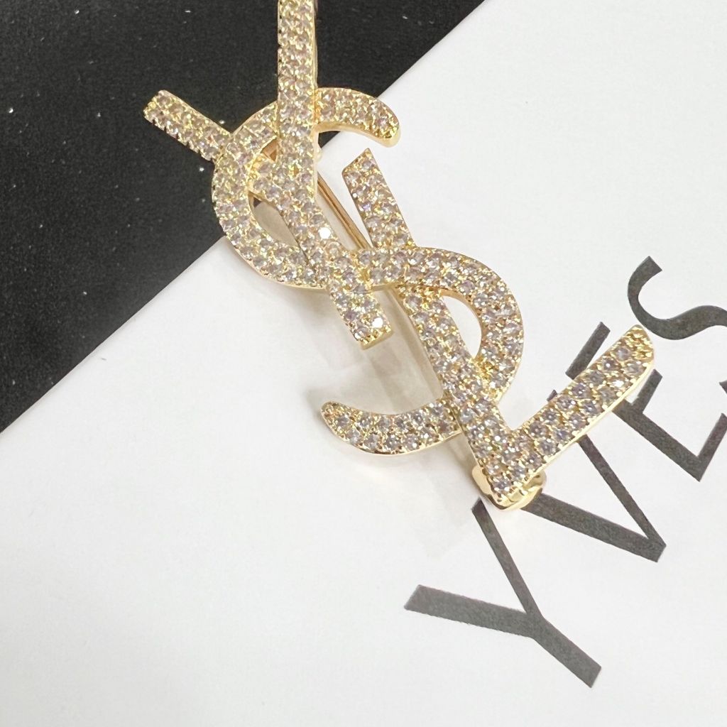  Cài Áo Nam, Nữ - YSL Màu Vàng Pha Lê Trắng (AK) 