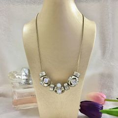  Dây Chuyền Ngắn - 3 Quả Cầu Màu Vàng Đồng Pha Lê Trắng 