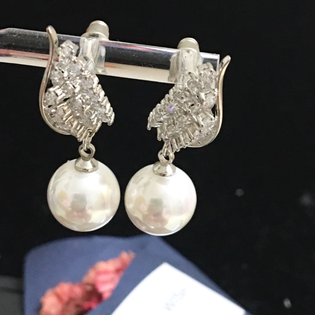  Bông Tai Đôi Cánh Thiên Thần Ngọc Trai & Pha Lê Trắng (AN) 