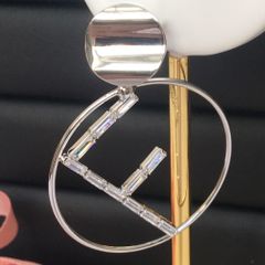  Bông Tai Fendi Vòng Tròn Bản To Pha Lê Trắng Cá Tính 