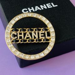  Cài Áo Nam, Nữ - Chanel Màu Vàng Bản To Pha Lê Trắng (BS) 