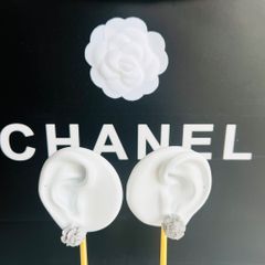  Bông Tai Chanel Hoa Trà Trắng Bản To Pha Lê (CA) 