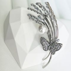  Cài Áo Con Bướm Và Bông Lúa Màu Trắng Ngọc Trai & Pha Lê Tinh Tế 