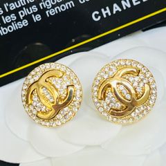  Bông Tai Chanel Bản To Màu Vàng Pha Lê Trắng (CJ) 