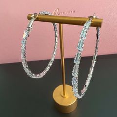  Bông Tai Khoen Tròn Bản To Màu Trắng 6,5cm Pha Lê (BM) 