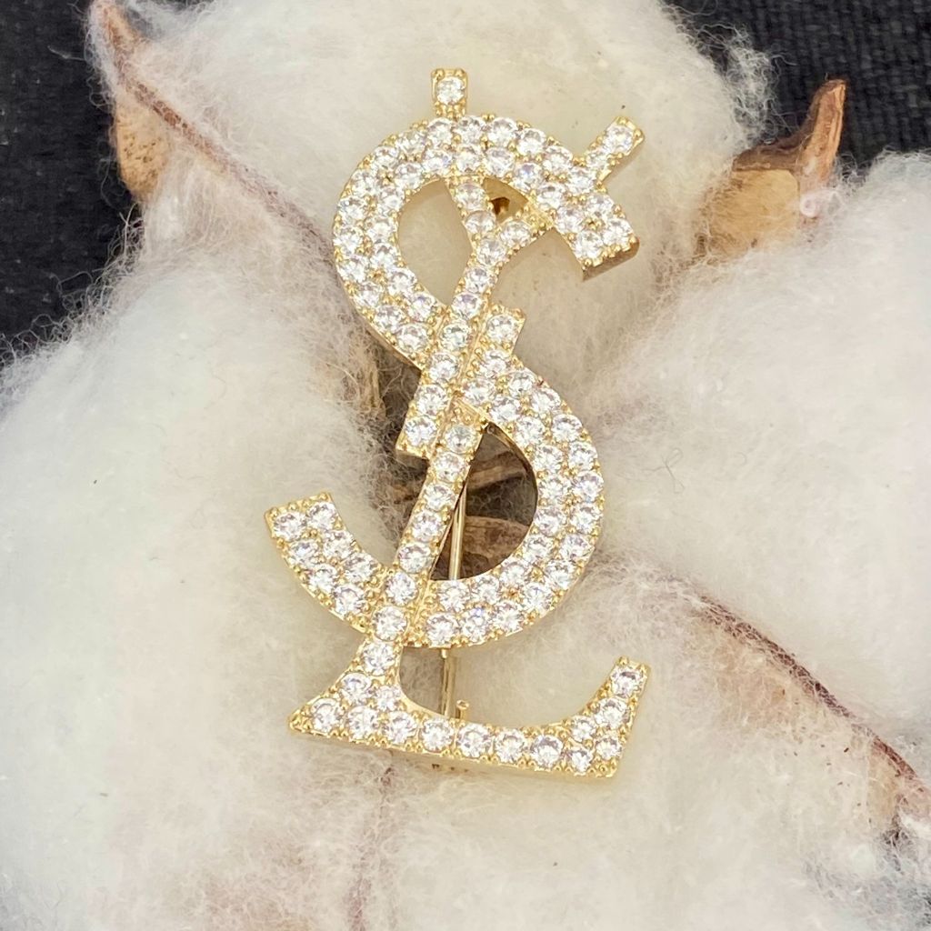  Cài Áo Nam, Nữ - YSL Màu Vàng Pha Lê Trắng (AF) 