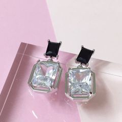  Bông Tai Chữ Nhật Màu Trắng Pha Lê Trắng Đen (AG) 