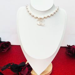  Vòng Cổ Choker Chanel Màu Vàng Chuỗi Ngọc Trai Thiên Nhiên & Pha Lê Trắng Sang Trọng 