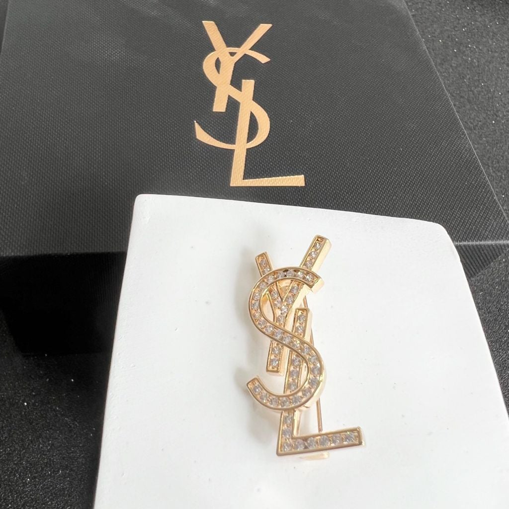  Cài Áo Nam, Nữ - YSL Màu Vàng Pha Lê Trắng (AM) 