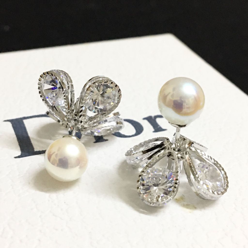  Bông Tai Dior Màu Vàng Ngọc Trai & Pha Lê Trắng (AF) - Có 3 Kiểu Đeo 