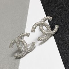  Bông Tai Chanel Bản To Màu Trắng Pha Lê (BO) 