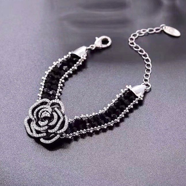  Bộ Trang Sức Hoa Hồng Đen - Vòng Cổ Choker, Vòng Tay & Bông Tai Bản To Pha Lê Đen Sang Trọng 