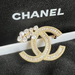  Cài Áo Nam, Nữ - Chanel Màu Vàng Ngọc Trai & Pha Lê Trắng (CF) 