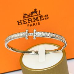  Bộ Trang Sức Hermes Trắng - Vòng Tay, Nhẫn & Bông Tai Pha Lê (AC) 