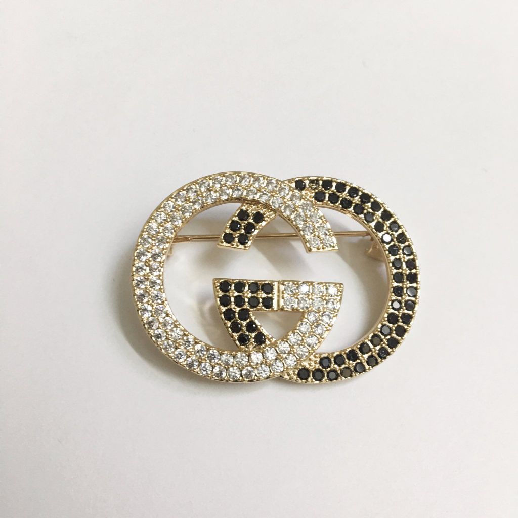  Cài Áo Nam, Nữ - Gucci Màu Vàng Pha Lê Đen & Trắng (AB) 