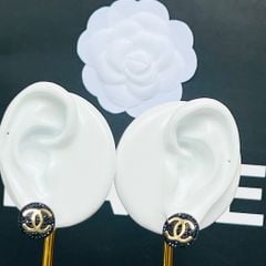  Bông Tai Chanel Bản To Màu Vàng Pha Lê Đen Cá Tính (CK) 