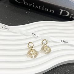  Bông Tai Dior Màu Vàng Pha Lê Trắng (AL) 