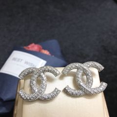  Bông Tai Chanel Bản To Màu Trắng Pha Lê (BO) 