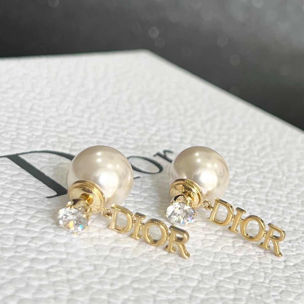  Bông Tai Dior Màu Vàng Ngọc Trai & Pha Lê Trắng (AV) - Có 3 Kiểu Đeo 