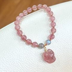  Vòng Đá Phong Thuỷ Cao Cấp - Con Hồ Ly Tình Yêu Đá Thạch Anh Dâu Tây & Đá Mặt Trăng Tự Nhiên 